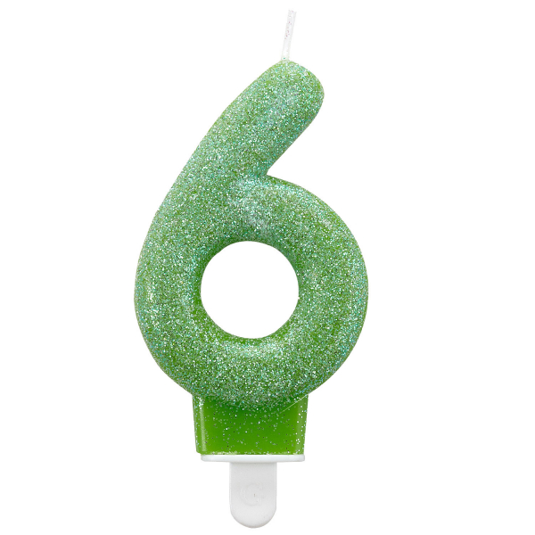 SVÍČKA číslice 6 glitrová zelená 7