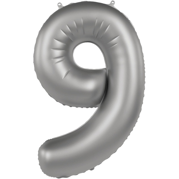 Balónek fóliový číslo 9 Měsíční stříbro