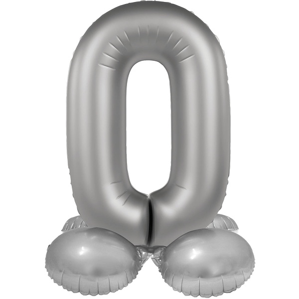 Balónek fóliový samostojný číslo 0 Měsíční stříbro