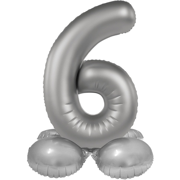 Balónek fóliový samostojný číslo 6 Měsíční stříbro