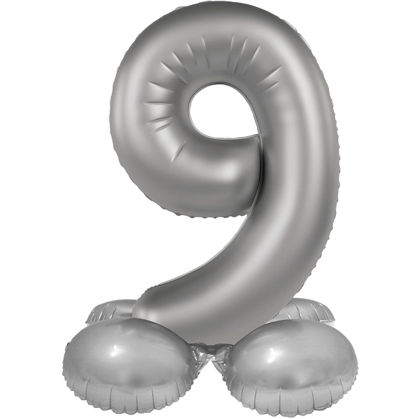 Balónek fóliový samostojný číslo 9 Měsíční stříbro
